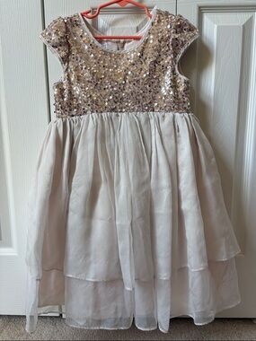 Pippa & Julie Girls Sequin Bodice Peach Champagne Pink Party Dress (6)